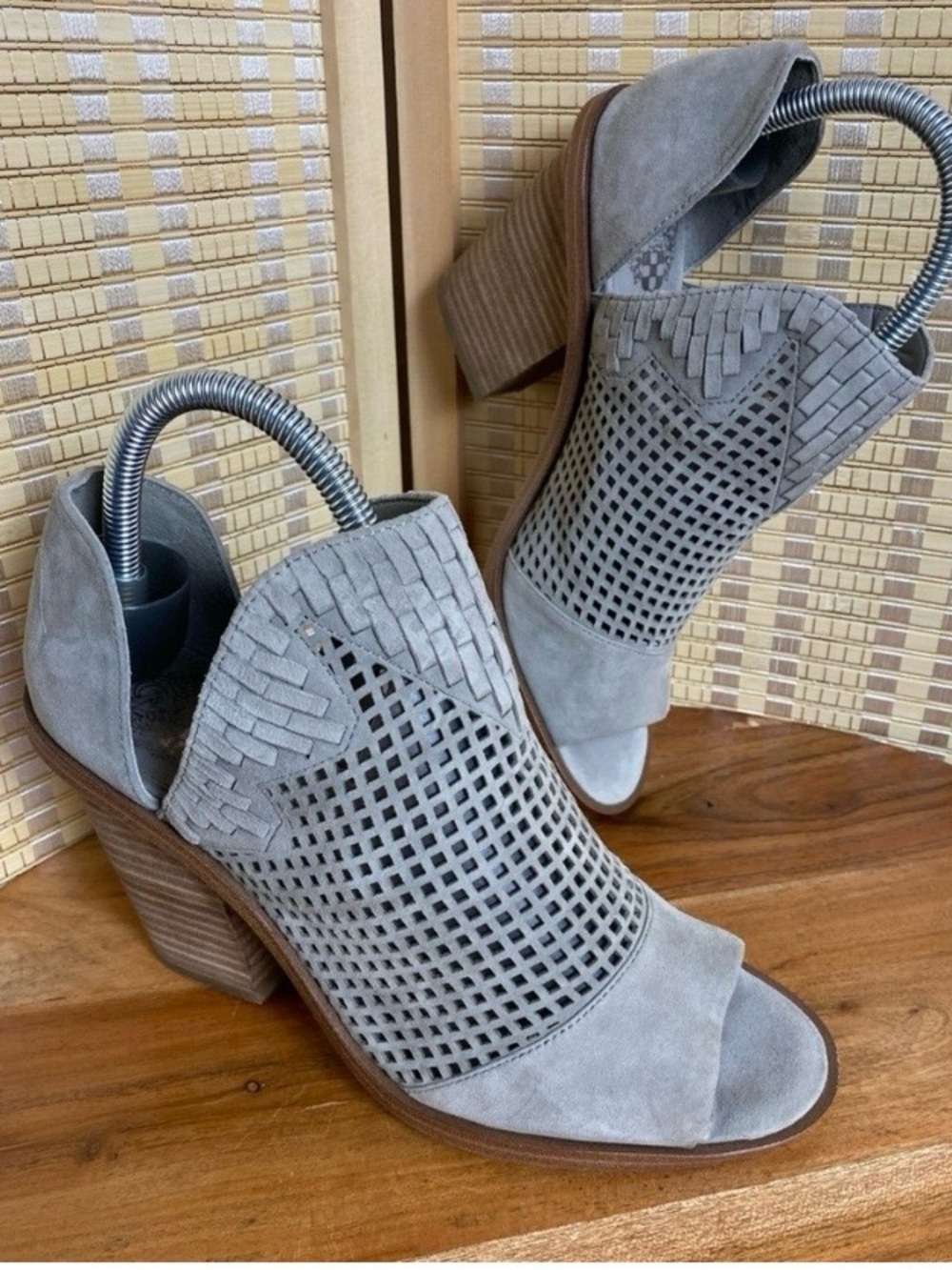 Vince Camuto Woman’s 8M Gray Fritzey Perforated Peep Toe Bootie Boho Chic